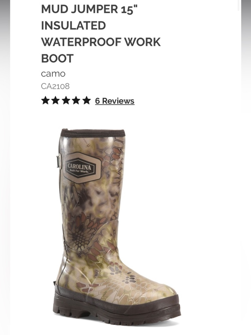 Carolina Men's Camo Insulated Waterproof Work Boot - Camo Brown